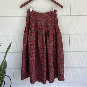 High Waist Midi Skirt Vintage 80s Floral Paisley Printed Red Purple size Small